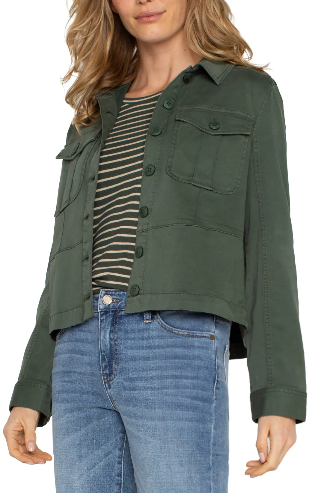 Peplum Hem Trucker Jacket - Moss Green