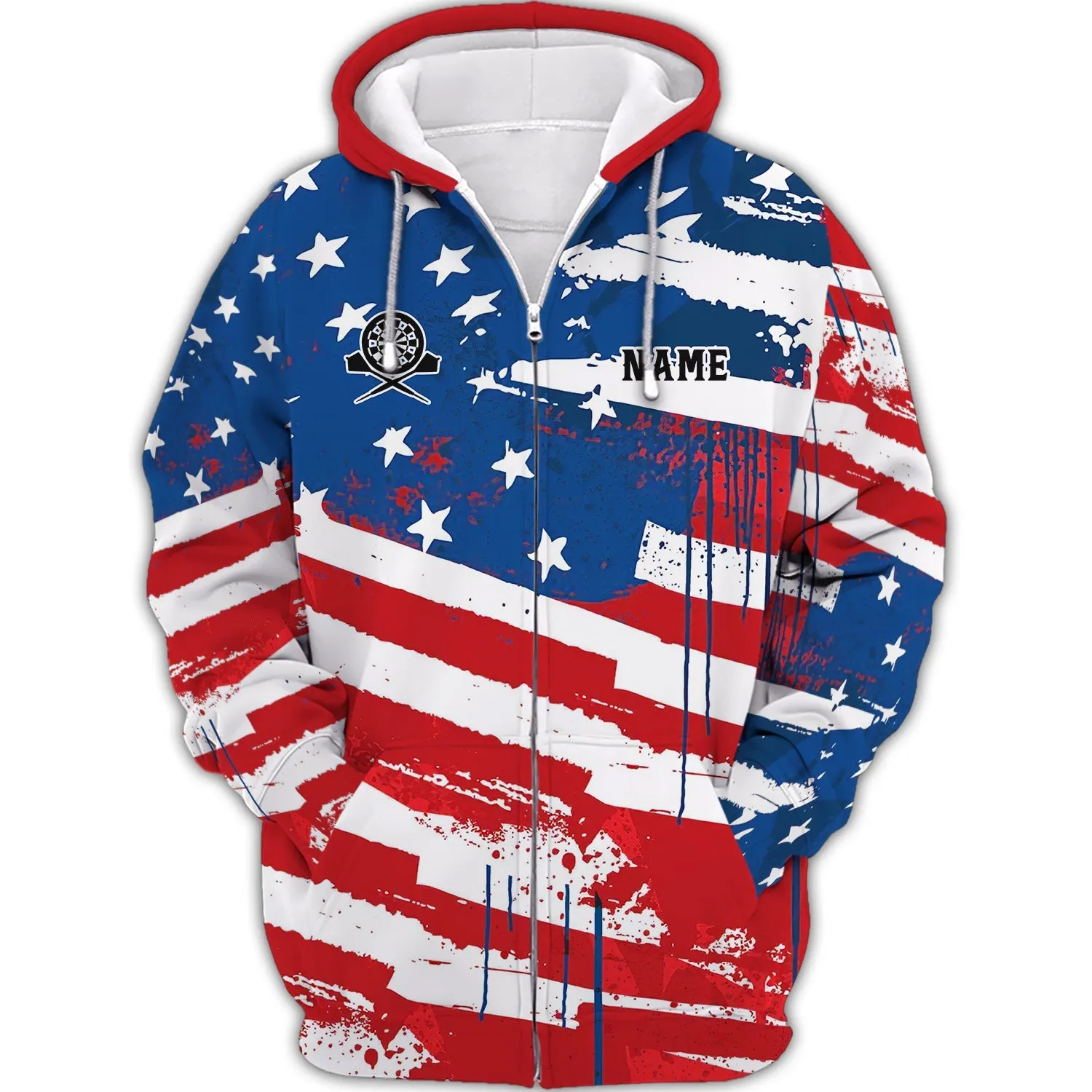 Personalized Name Darts Skeleton USA Flag 3D Printed Shirts, Dart Sweatshirt Hoodie Bomber