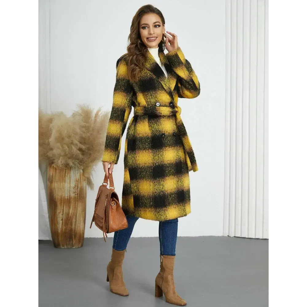 Plaid Tie Waist Long Sleeve Coat in Timeless Luxury Fashion for Women