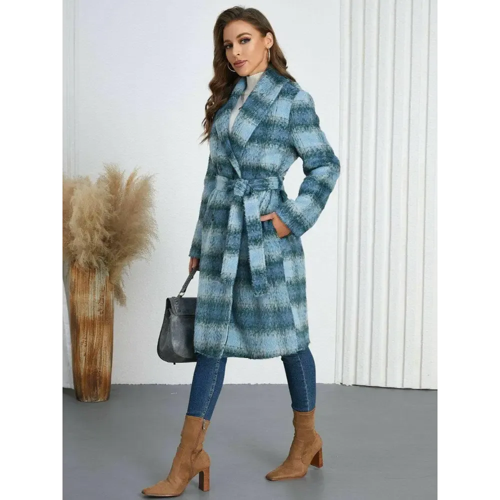 Plaid Tie Waist Long Sleeve Coat in Timeless Luxury Fashion for Women