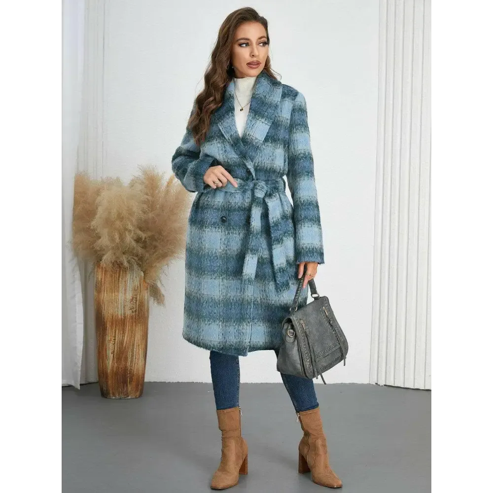 Plaid Tie Waist Long Sleeve Coat in Timeless Luxury Fashion for Women