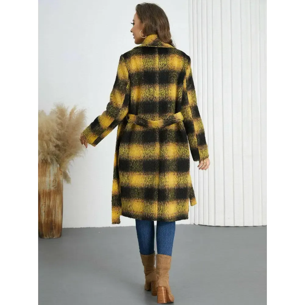 Plaid Tie Waist Long Sleeve Coat in Timeless Luxury Fashion for Women