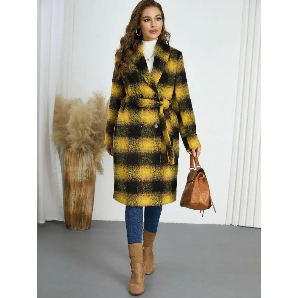 Plaid Tie Waist Long Sleeve Coat in Timeless Luxury Fashion for Women