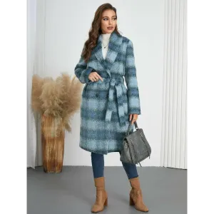 Plaid Tie Waist Long Sleeve Coat in Timeless Luxury Fashion for Women