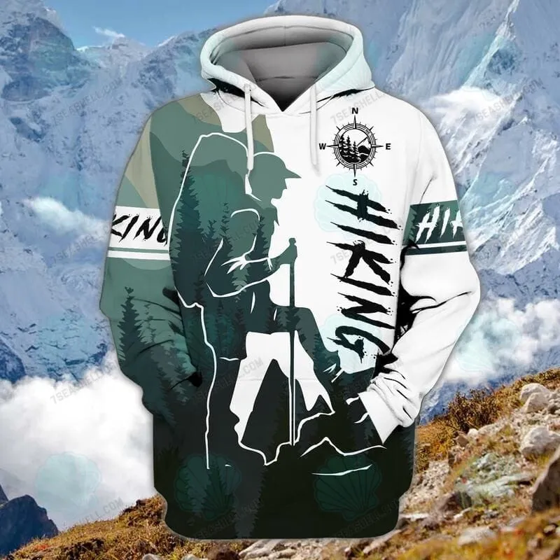 Premium Hiking Mountain Compass 3D All Printed Sweatshirt Zip Hoodie, Christmas Hiking Gift