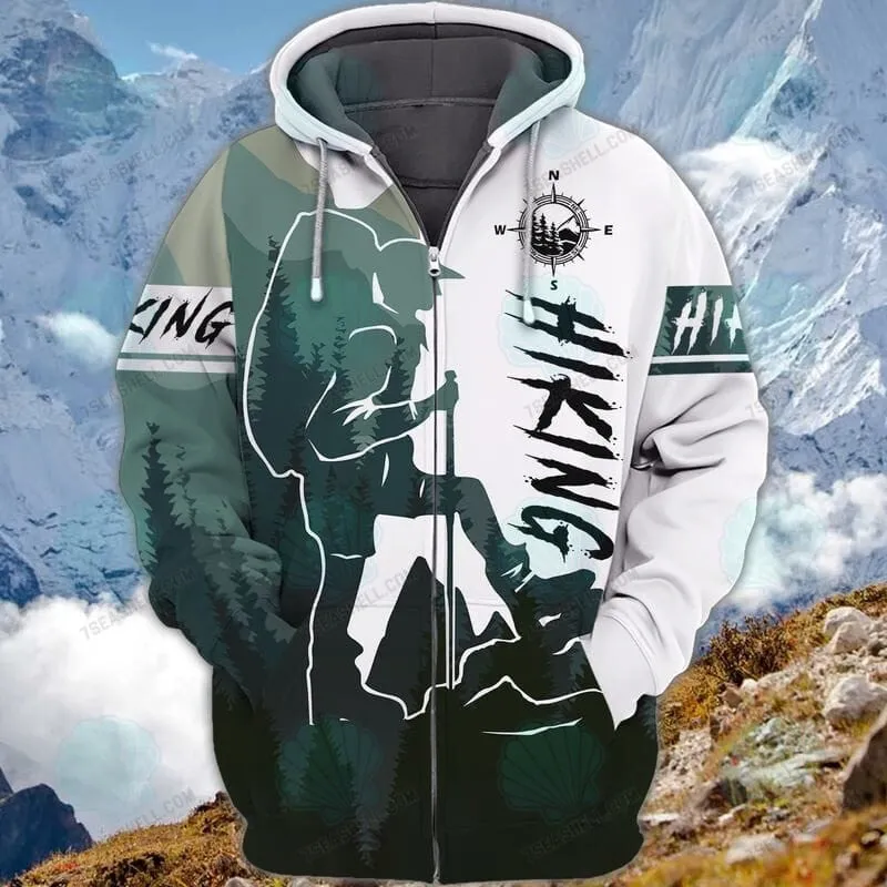 Premium Hiking Mountain Compass 3D All Printed Sweatshirt Zip Hoodie, Christmas Hiking Gift