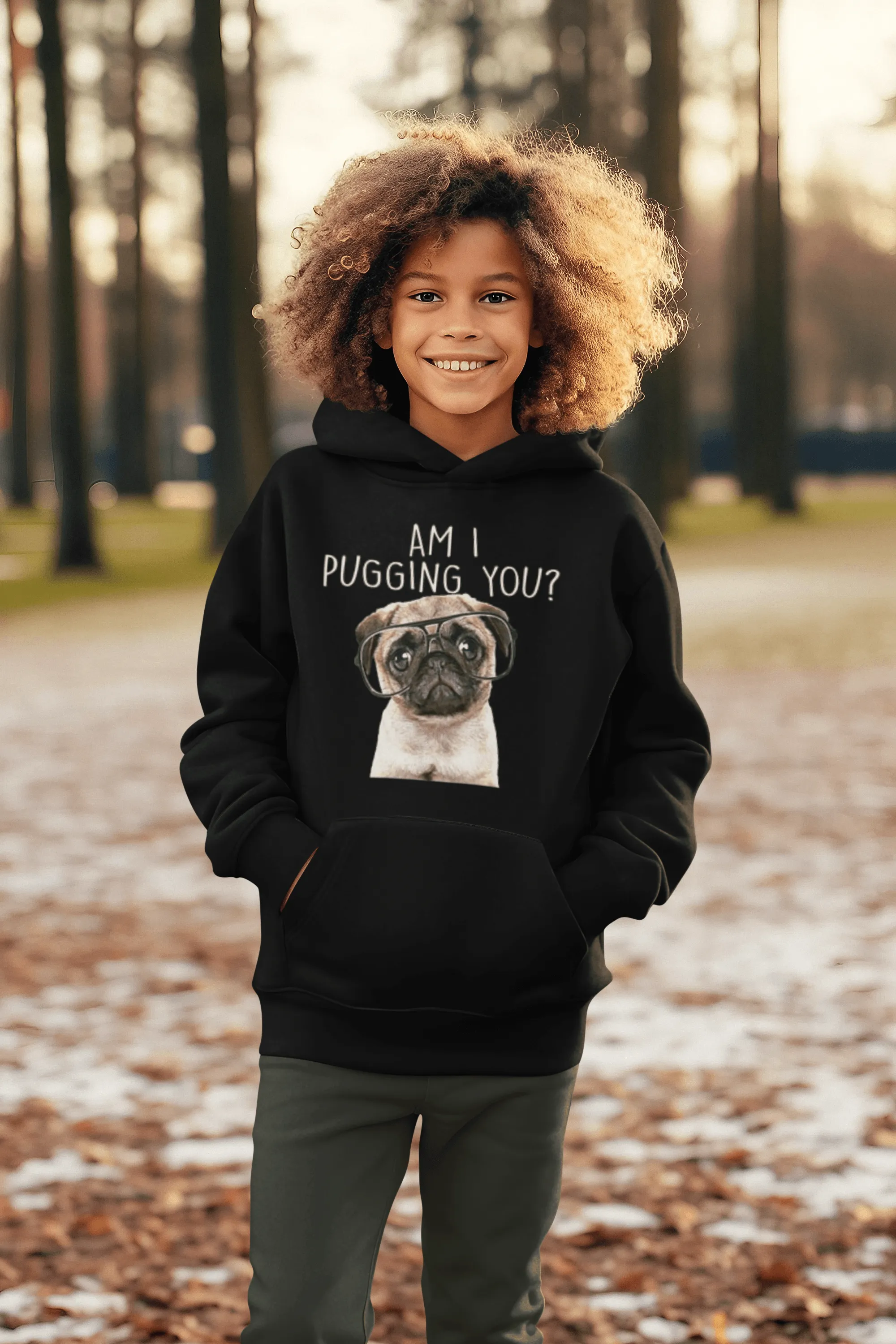 Pug Hoodie Am I Pugging You? Blended Cotton Midweight Unisex Pullover