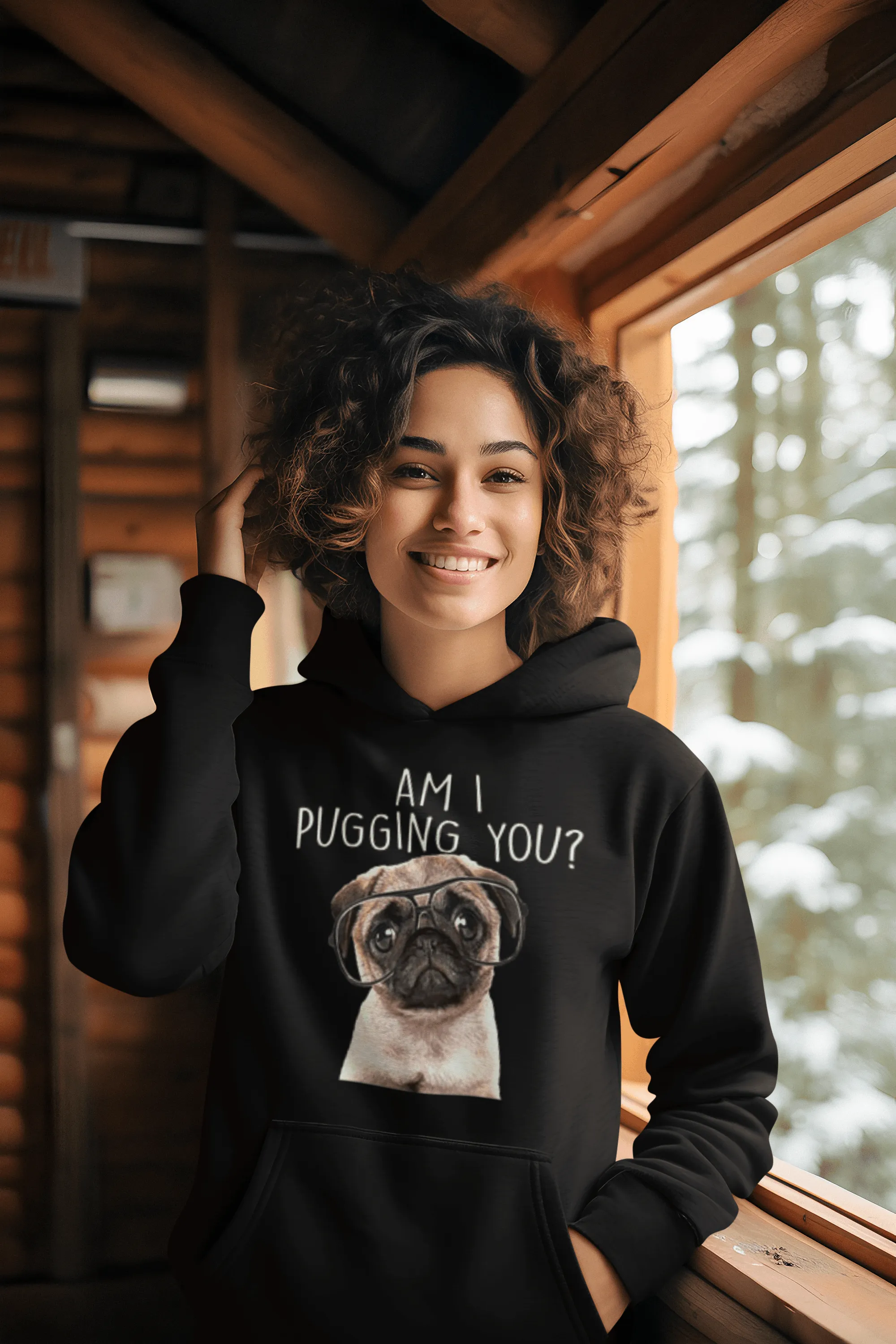 Pug Hoodie Am I Pugging You? Blended Cotton Midweight Unisex Pullover