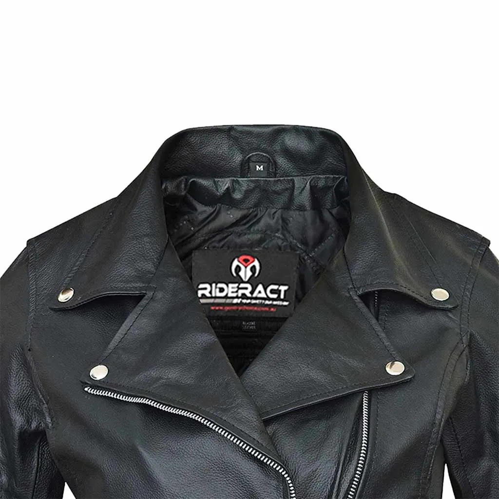 RIDERACT® Women Moto Jacket Black Brando Native Leather Moto Jacket