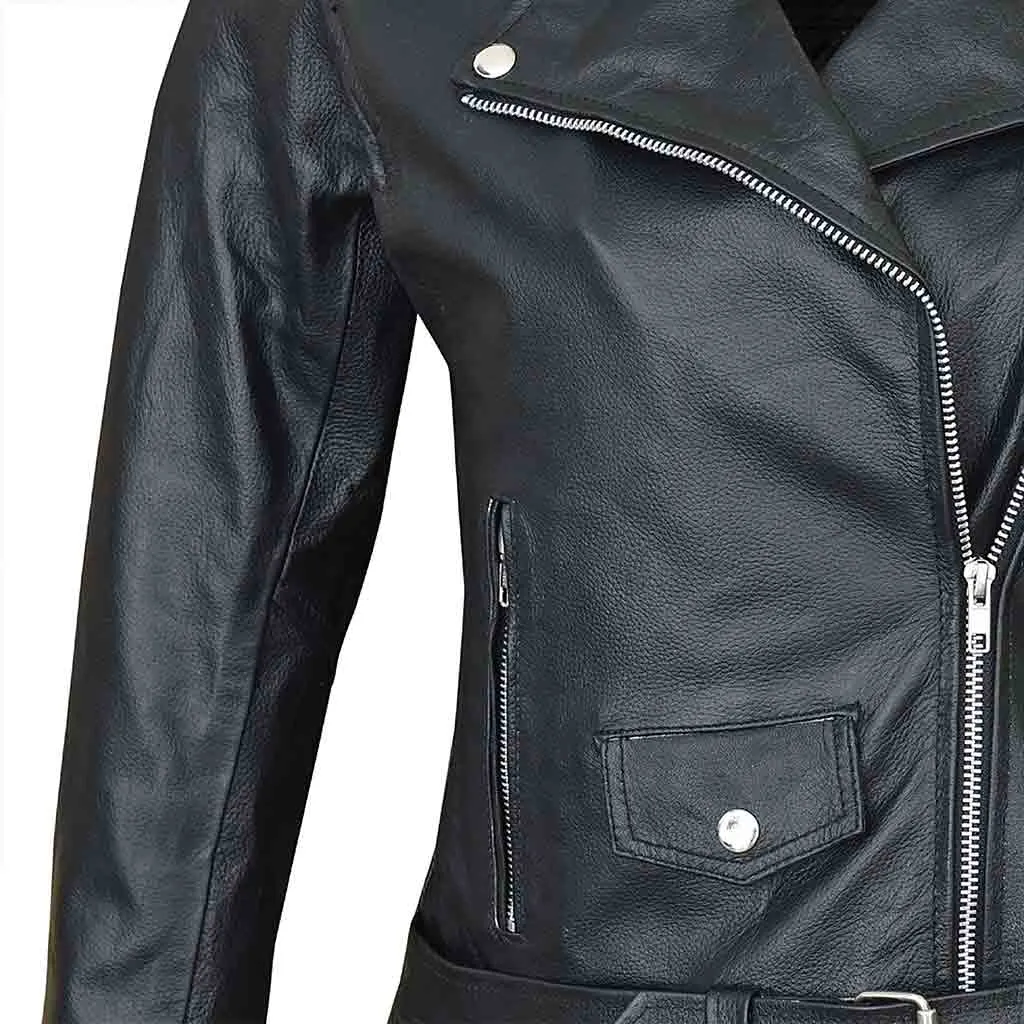 RIDERACT® Women Moto Jacket Black Brando Native Leather Moto Jacket