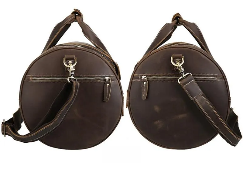 Round  Vintage Leather Duffle Bag Weekender