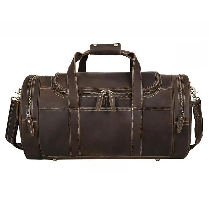 Round  Vintage Leather Duffle Bag Weekender