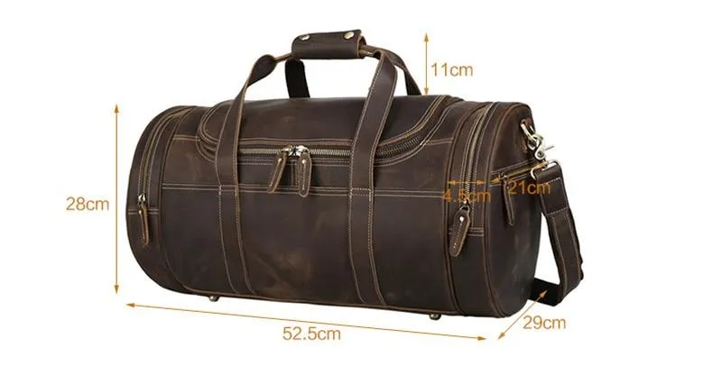 Round  Vintage Leather Duffle Bag Weekender