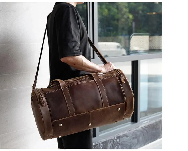 Round  Vintage Leather Duffle Bag Weekender