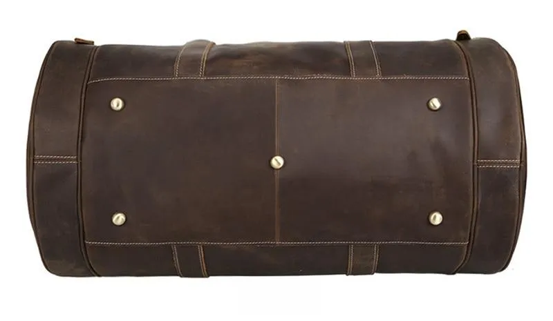 Round  Vintage Leather Duffle Bag Weekender