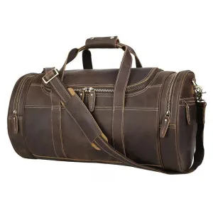 Round  Vintage Leather Duffle Bag Weekender