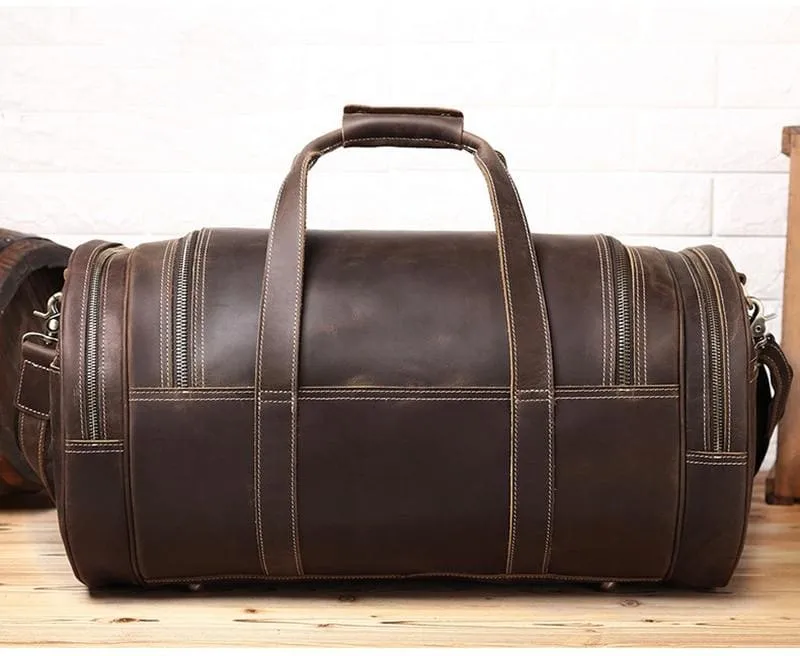 Round  Vintage Leather Duffle Bag Weekender