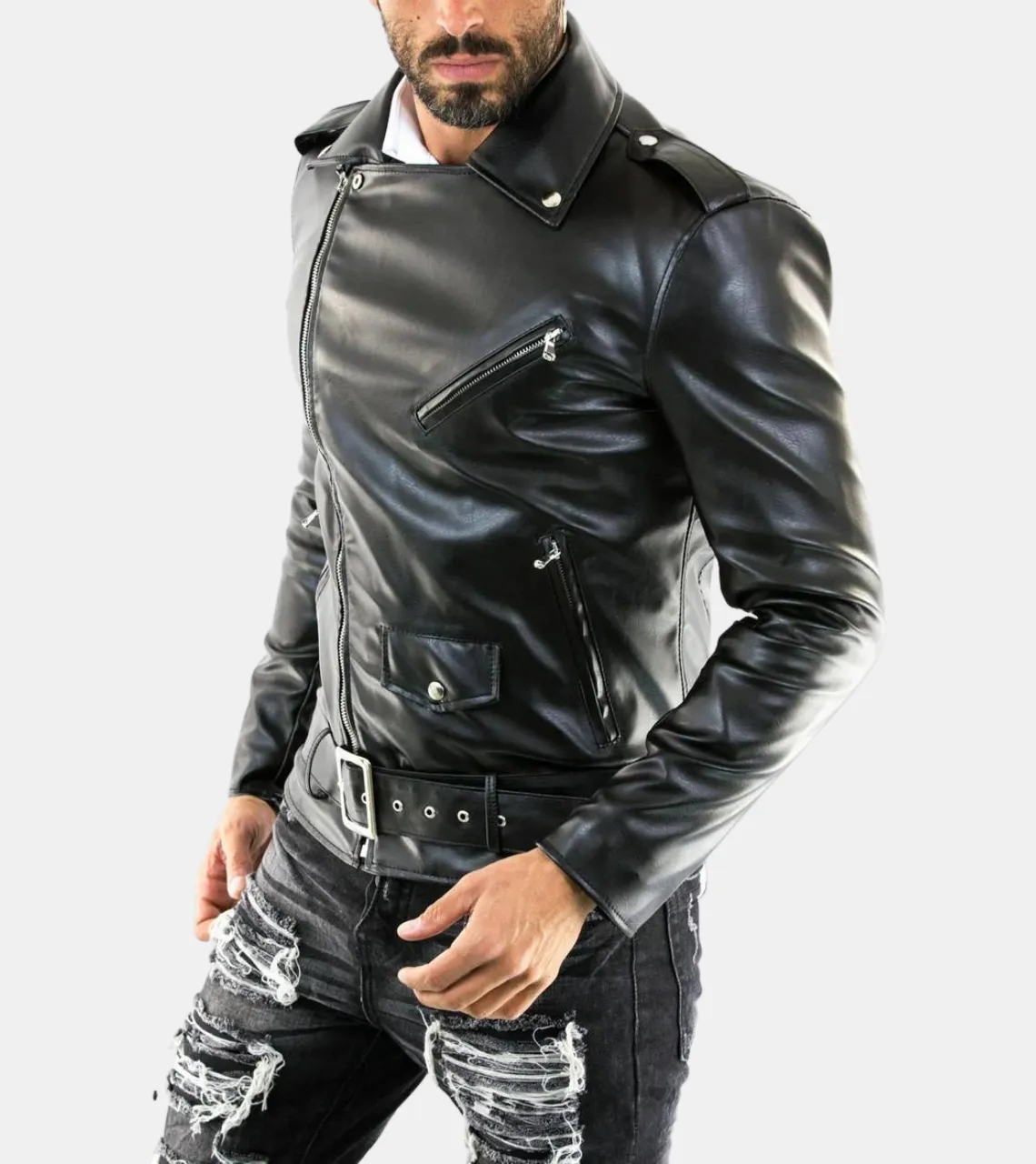 Sam Belted Men's Biker Leather Jacket