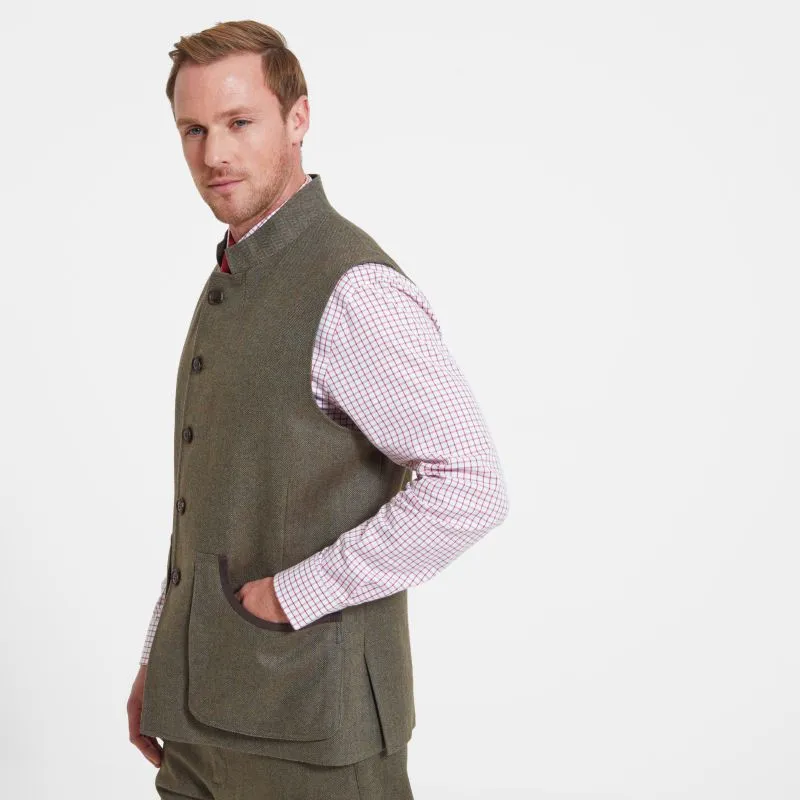 Schoffel Holcot Mens Tweed Waistcoat - Loden Green Herringbone Tweed