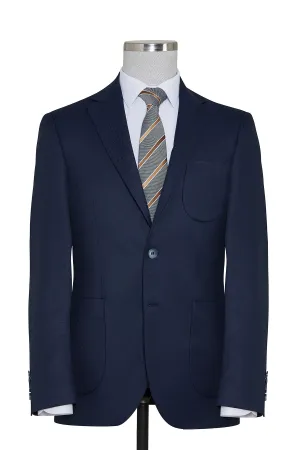 Slim Fit Notch Lapel Navy Linen Casual Blazer