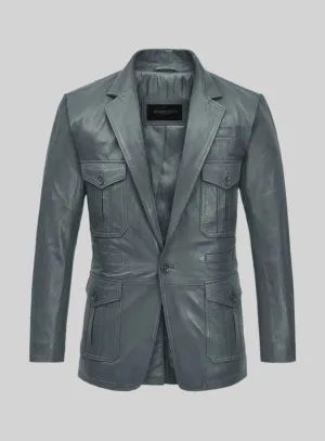 Soft Sherpa Gray Washed and Wax Leather Blazer - #712