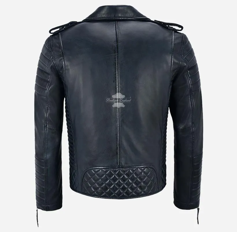 SOLASTRIDE Men's Biker Leather Jacket Quilted Fitted Leather Jacket