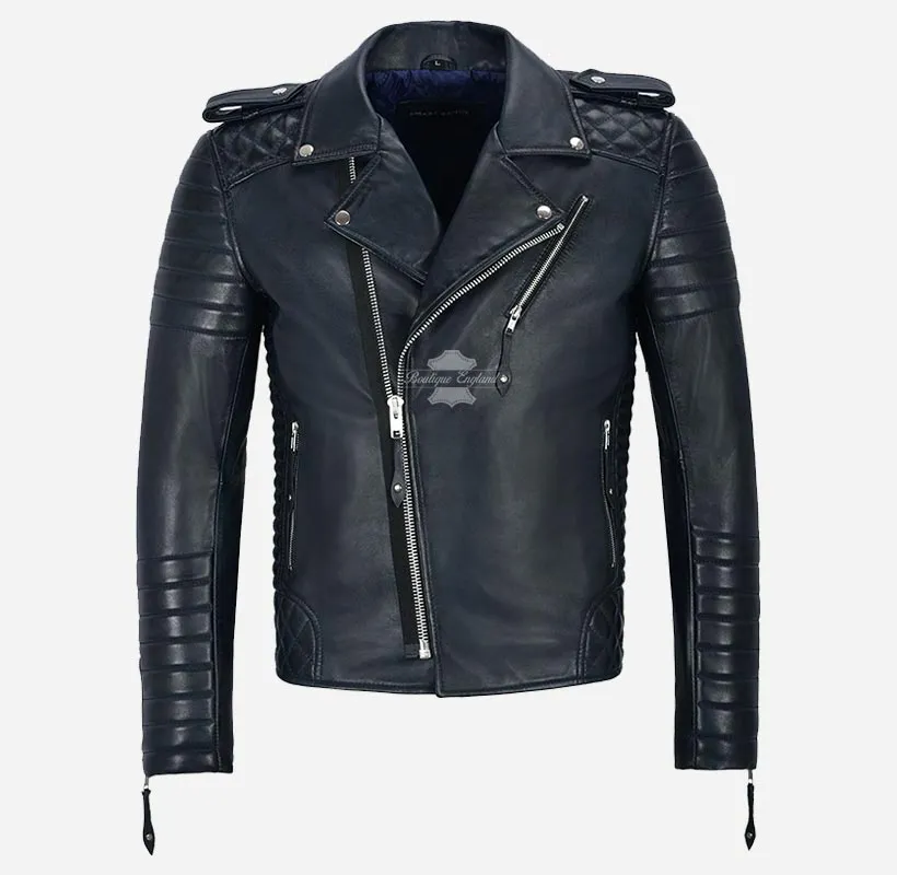 SOLASTRIDE Men's Biker Leather Jacket Quilted Fitted Leather Jacket