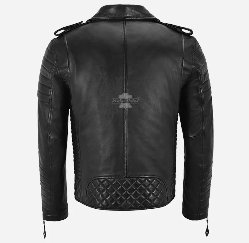 SOLASTRIDE Men's Biker Leather Jacket Quilted Fitted Leather Jacket