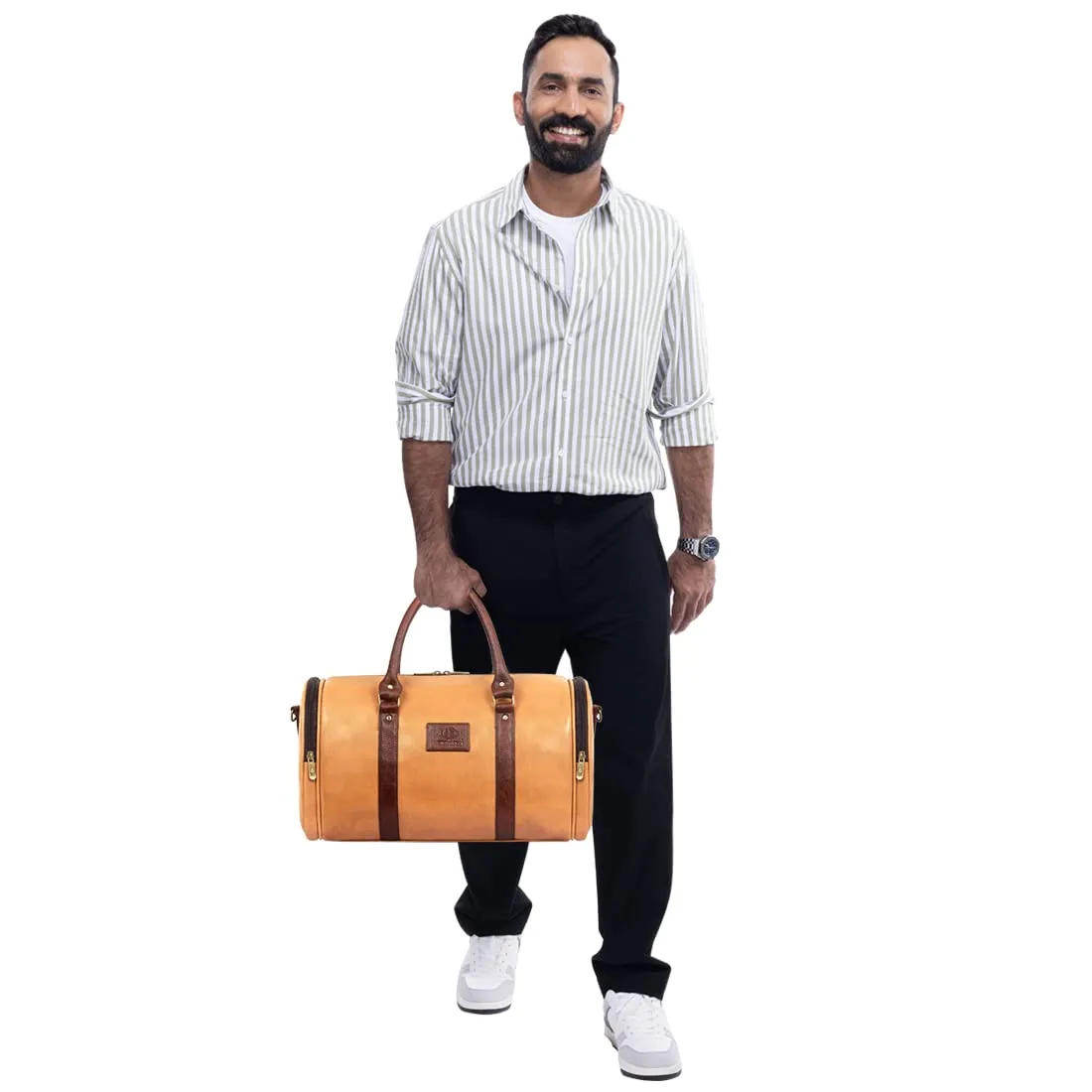 Stylish Duffle Bag - Vegan Leather, Water-Resistant | Adjustable Strap | 30 LTR | Beige