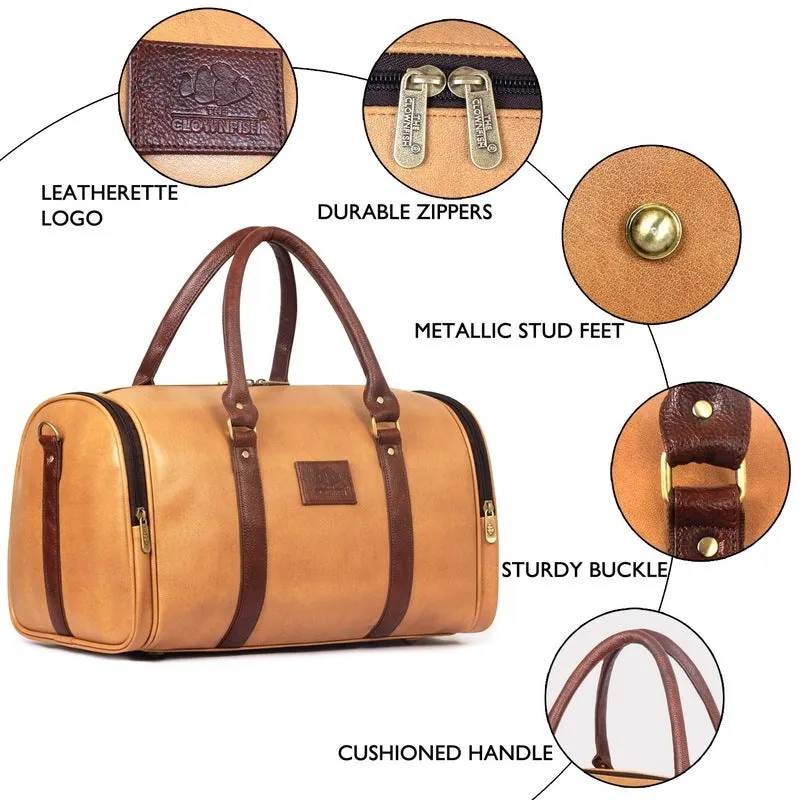 Stylish Duffle Bag - Vegan Leather, Water-Resistant | Adjustable Strap | 30 LTR | Beige