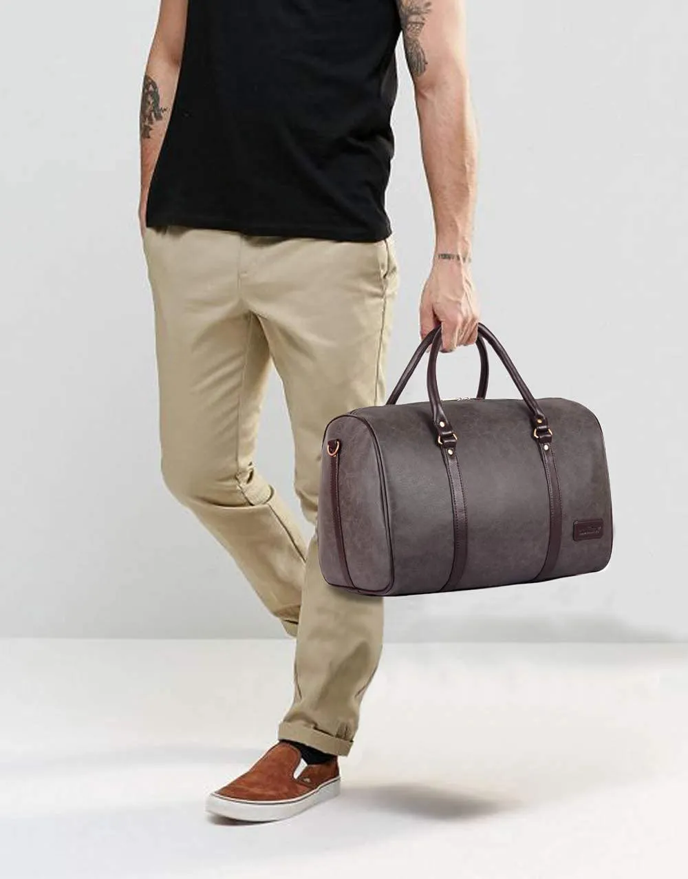 Stylish Grey Leatherette Weekender Duffle Bag | Spacious 29L | Versatile & Convenient | Unisex