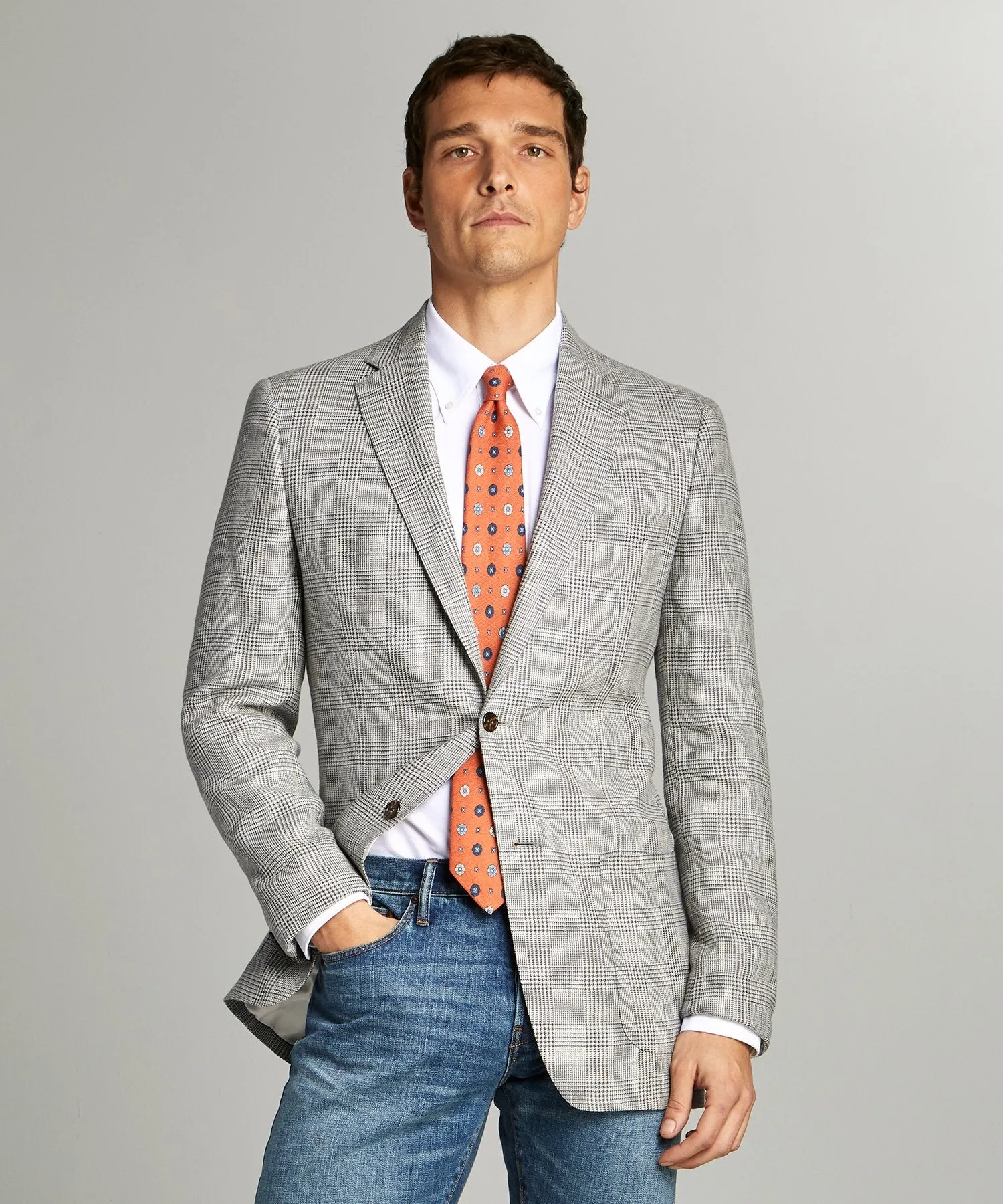 Sutton Linen Glenplaid Sportcoat in Grey