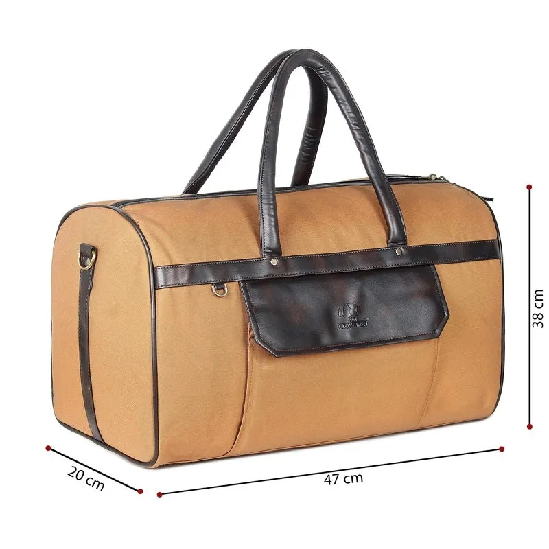 The Clownfish Alwyn 35 litres Canvas with Faux Leather Unisex Travel Duffle Bag Weekender Bag (Yellow ochre)