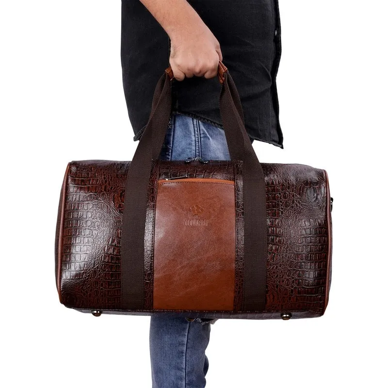 The Clownfish Anderson 25 litres Unisex Faux Leather Travel Duffle Bag Weekender Bag (Brown)