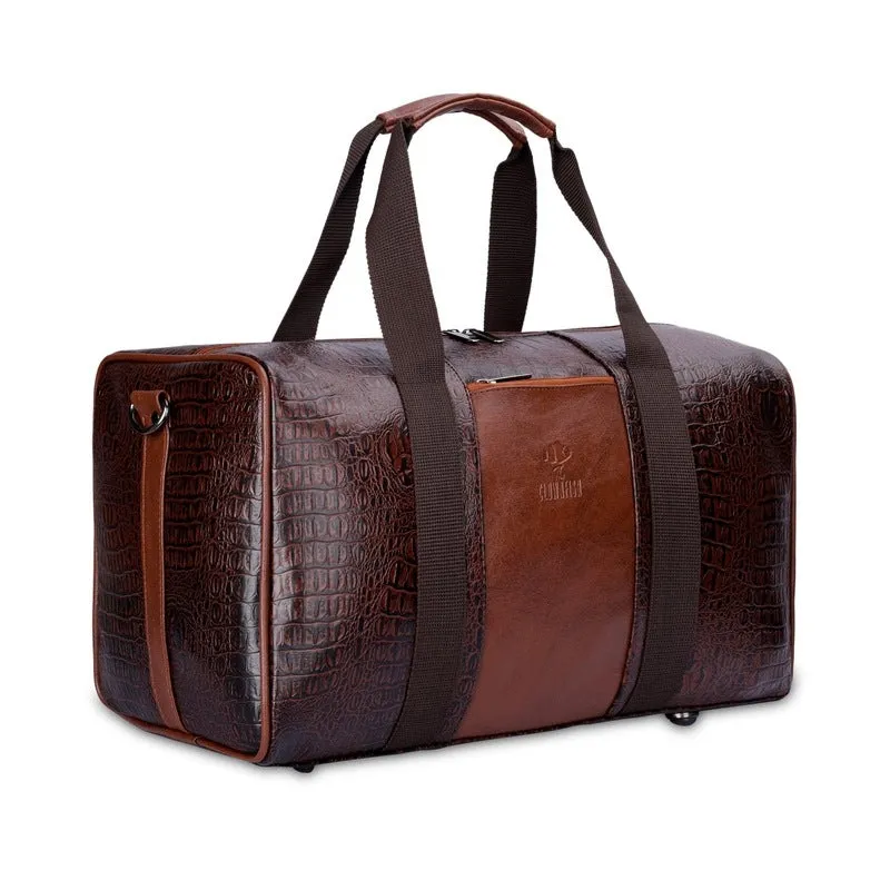 The Clownfish Anderson 25 litres Unisex Faux Leather Travel Duffle Bag Weekender Bag (Brown)