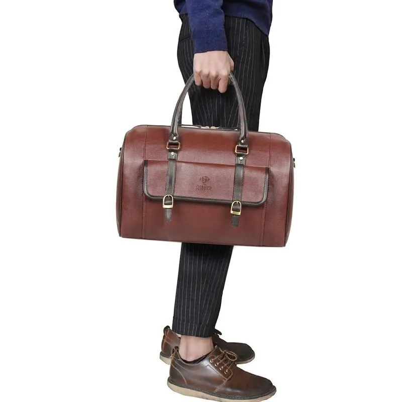 The Clownfish Arlo 25 litres Unisex Faux Leather Travel Duffle Bag Weekender bag (Chocolate)