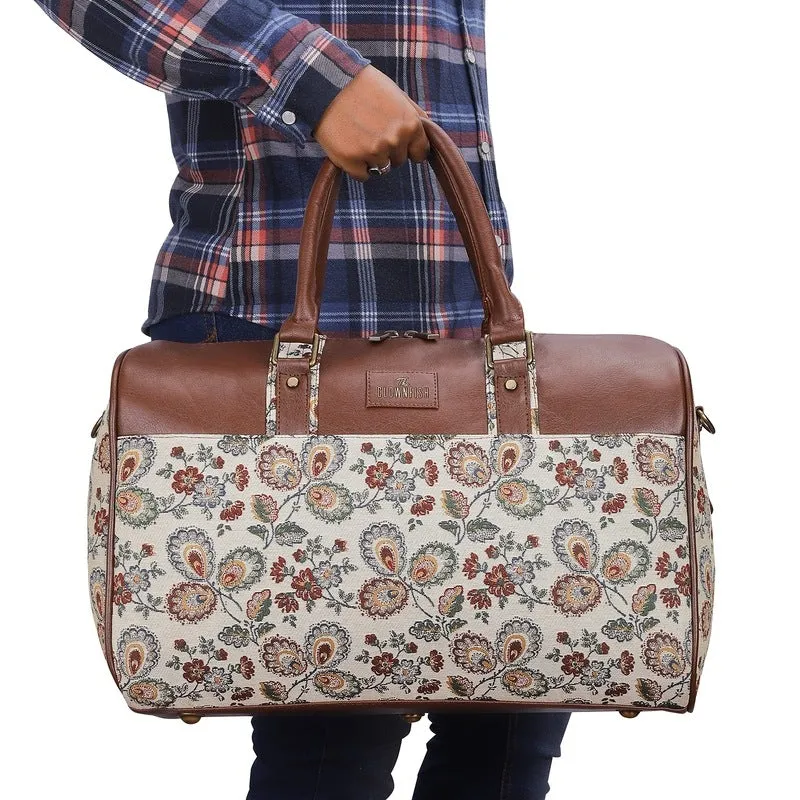 The Clownfish Brooklyn 32 litres Tapestry with Faux Leather Unisex Travel Duffle Bag Weekender Bag (Pink-Floral)