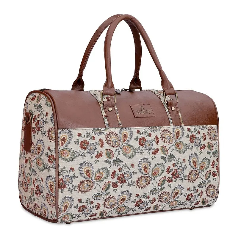 The Clownfish Brooklyn 32 litres Tapestry with Faux Leather Unisex Travel Duffle Bag Weekender Bag (Pink-Floral)