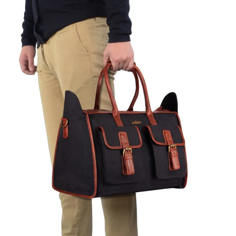 The Clownfish Canvas Jet Black Travel Duffle - Premium Canvas, One-Year Warranty | 46 cm | Black