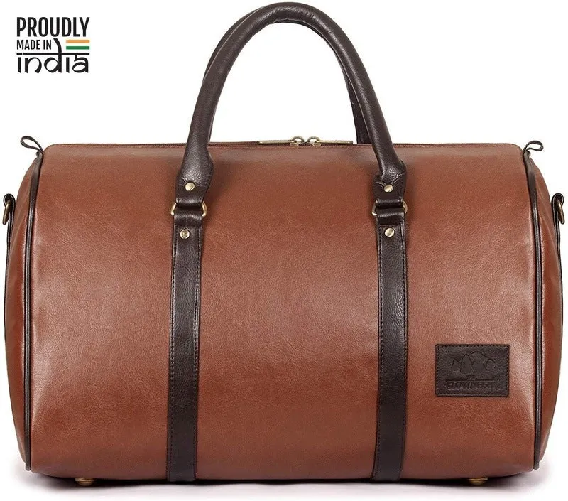 The Clownfish Combo of Browny 36 liters Faux Leather Travel Duffle Bag (Rust Brown) & The Clownfish Multipurpose Travel Pouch Money Pouch with Front Mobile Pocket (Dark Brown)