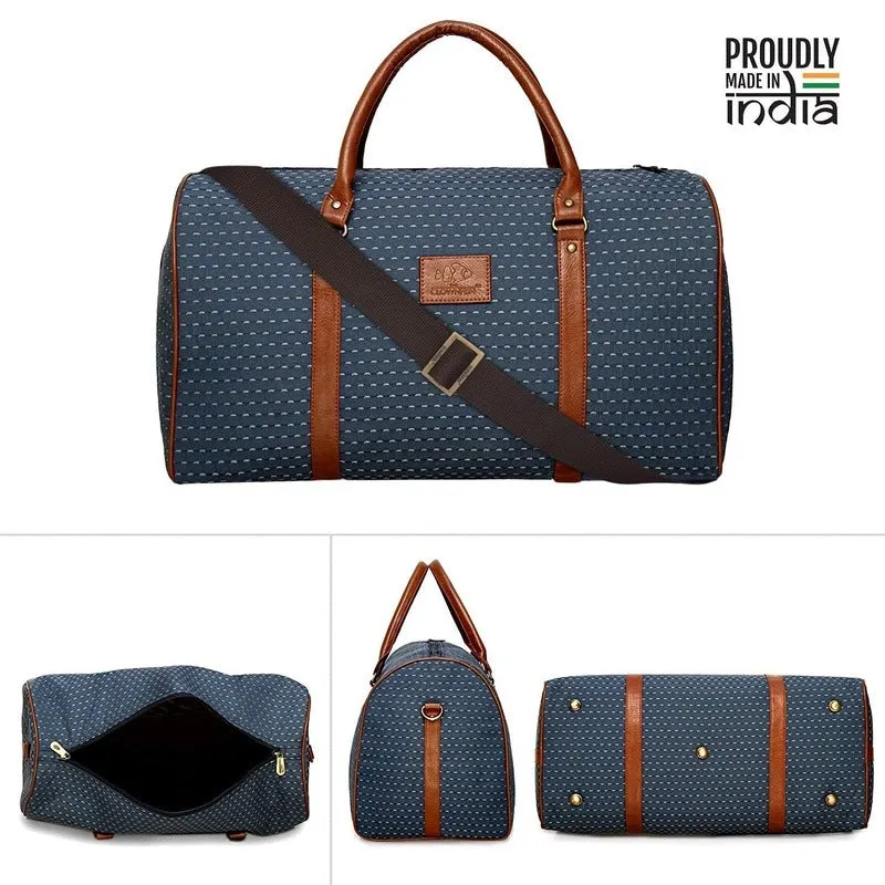 The Clownfish Combo of Tapestry Fabric 30 litre Travel Duffle (Blue) & The Clownfish Travel Pouch Toiletry Bag (Grey)