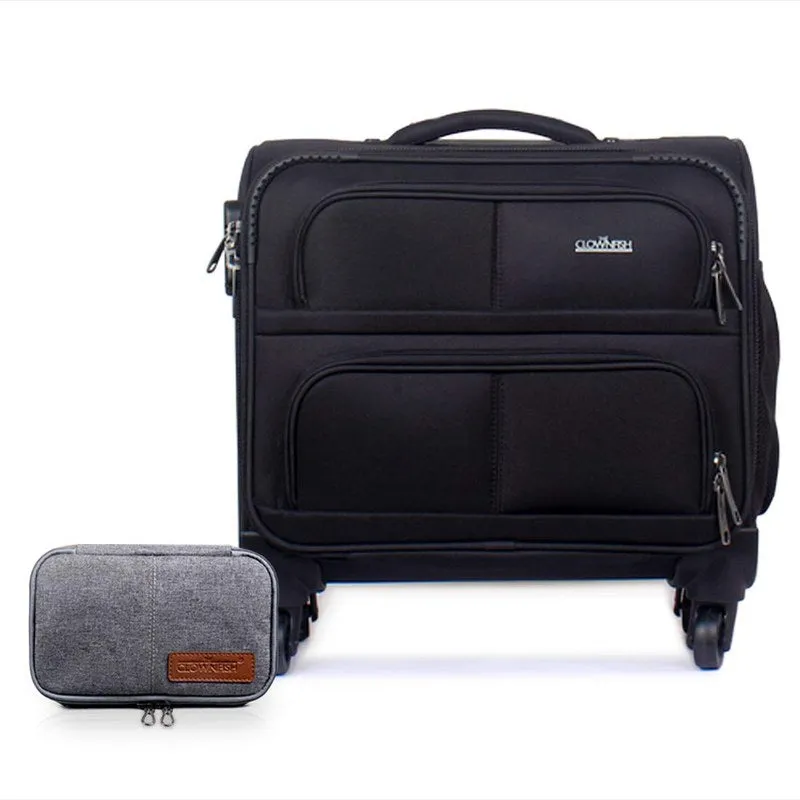 THE CLOWNFISH Combo of Wanderer Polyester 44 cms Jet Black Laptop Roller Case Ambiance Series 18 Inch/20 litres Brown Duffle Travel Bag