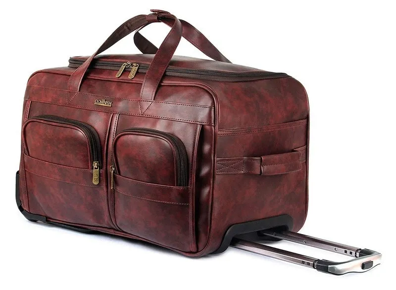 The Clownfish Cruiser 45L Faux Leather Duffel Trolley Bag | 2 Zippered Pockets | 30x55x28 cm | Maroon