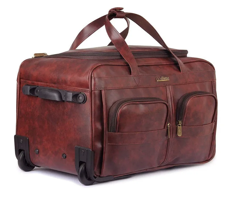 The Clownfish Cruiser 45L Faux Leather Duffel Trolley Bag | 2 Zippered Pockets | 30x55x28 cm | Maroon