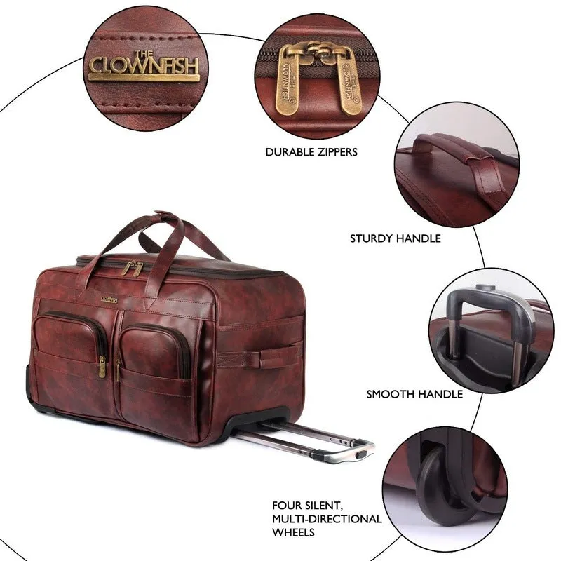 The Clownfish Cruiser 45L Faux Leather Duffel Trolley Bag | 2 Zippered Pockets | 30x55x28 cm | Maroon