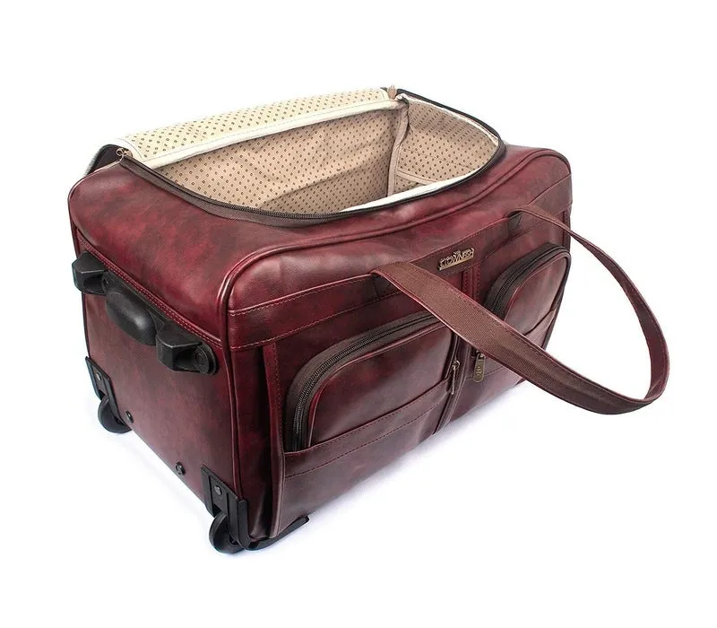 The Clownfish Cruiser 45L Faux Leather Duffel Trolley Bag | 2 Zippered Pockets | 30x55x28 cm | Maroon