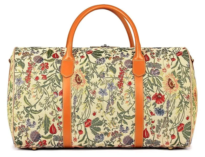 The Clownfish Fabric Blomster Tapestry 44 litres Duffle Bags (Beige, Flax)