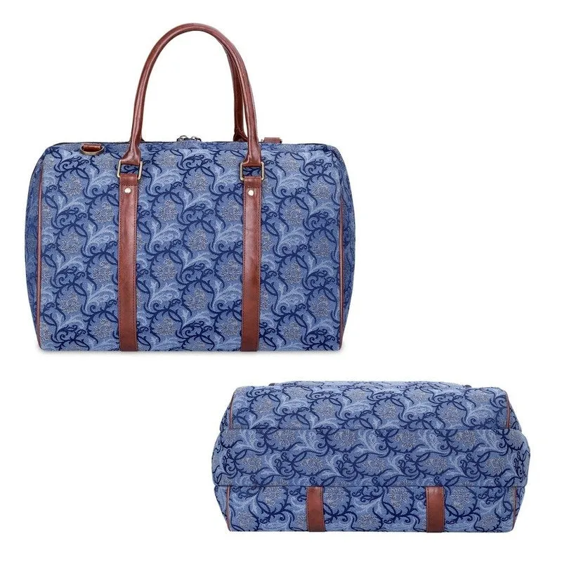 THE CLOWNFISH Fabric Oceania 28 Litres Tapestry Business Travel Duffle Carry-On Luggage Bag With 15.6 Inch Laptop Sleeve (Blue-Floral), 24 Centimeters