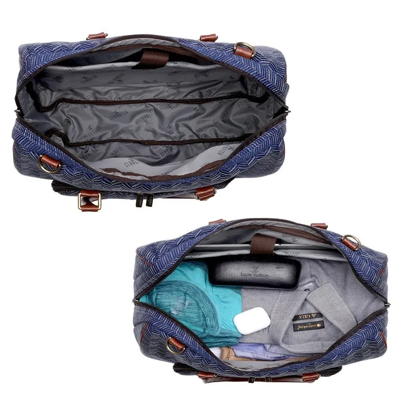 THE CLOWNFISH Fabric Oceania 28 Litres Tapestry Business Travel Duffle Carry-On Luggage Bag With 15.6 Inch Laptop Sleeve (Blue-Stripes), 24 Centimeters