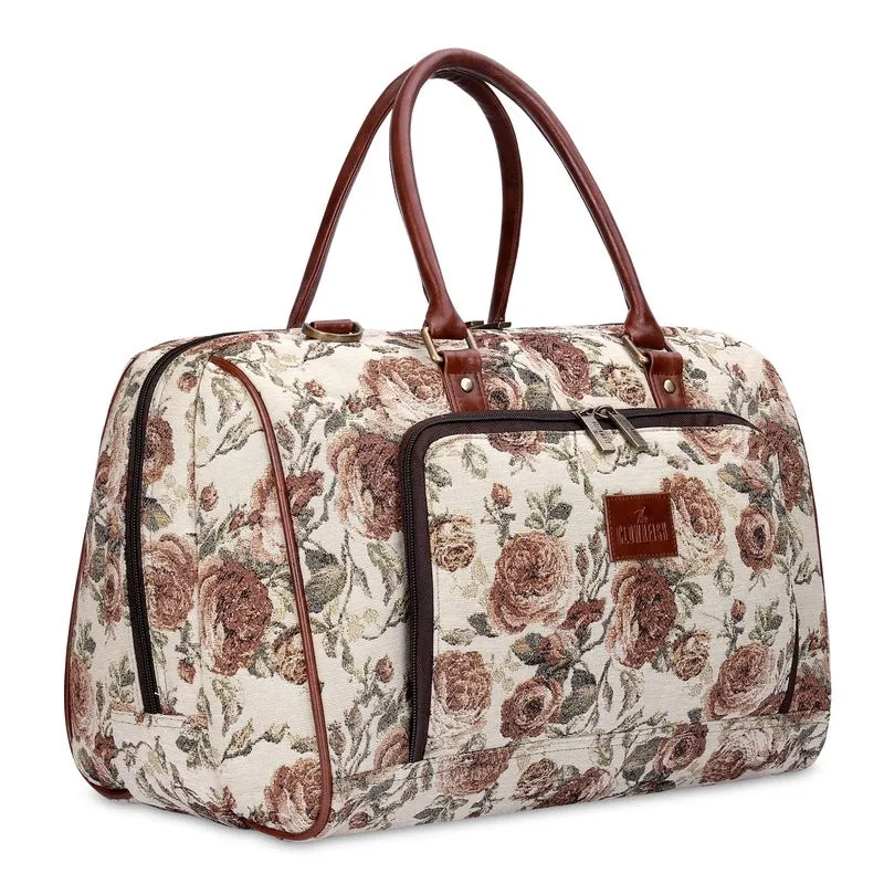 THE CLOWNFISH Fabric Oceania 28 Litres Tapestry Business Travel Duffle Carry-On Luggage Bag With 15.6 Inch Laptop Sleeve (Brown-Floral), 24 Centimeters